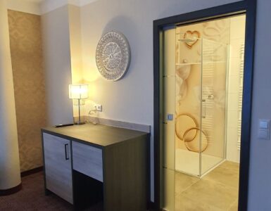 Duschkabine Blick vom Zimmer aus